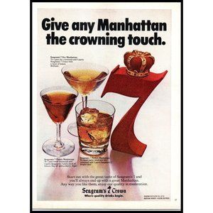 1978 Seagram's 7 Seven Crown Whiskey Vintage Print Ad Manhattan Cocktail Photo